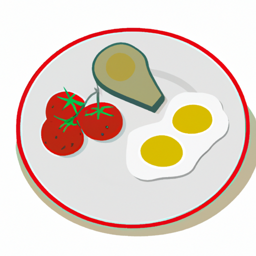 תמונה של ארוחת בוקר בריאה המורכבת מביצים, אבוקדו ועגבניות בצלחת.
