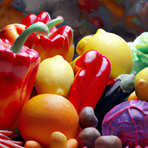 תמונת תקריב של פירות וירקות צבעוניים