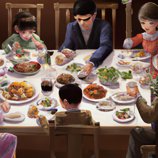 תמונה של משפחה שאוכלת יחד ארוחת ערב סביב שולחן האוכל.